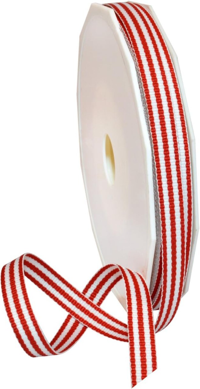 Ribbon Polyester Grosgrain Striped Decorative Ribbon, 20 Yard", Red, 3/8 in